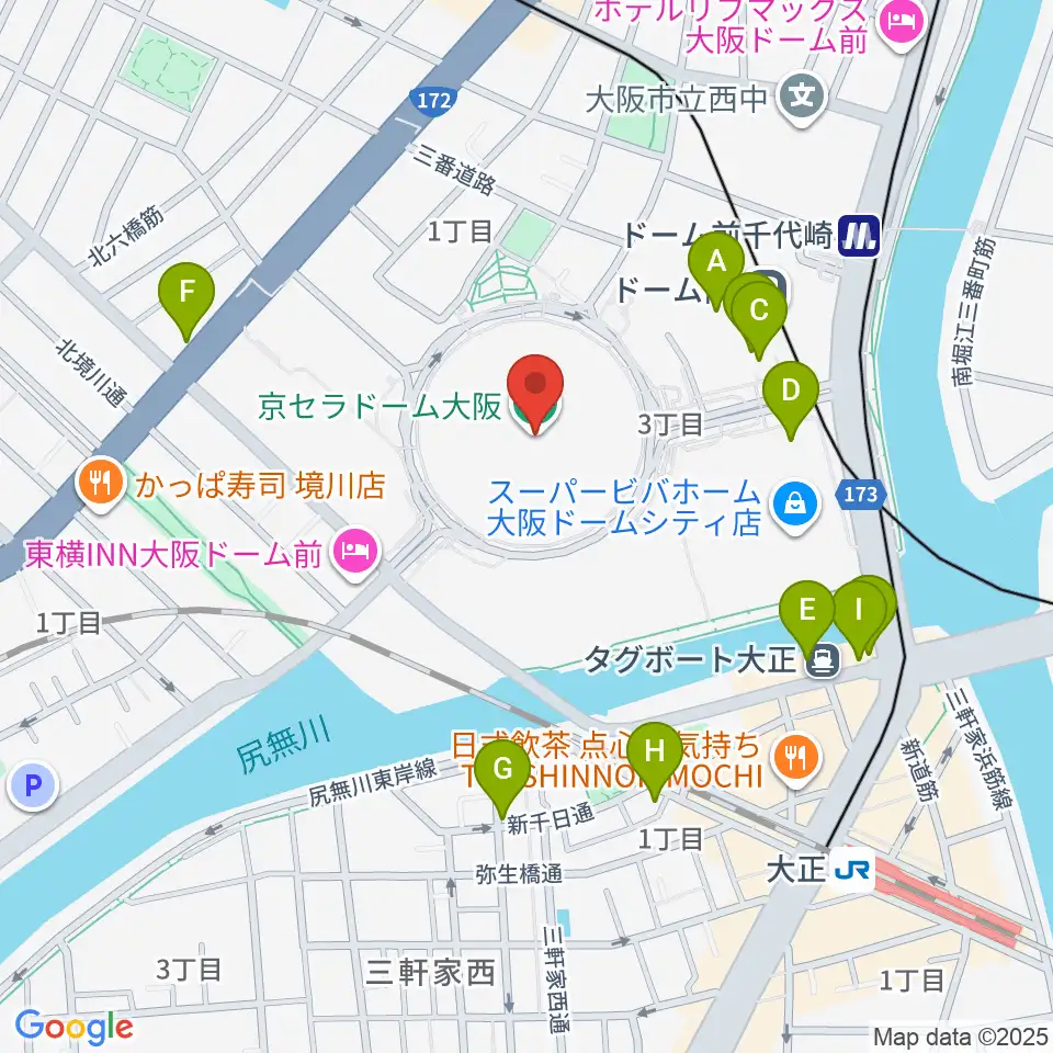 京セラドーム大阪周辺のカフェ一覧地図