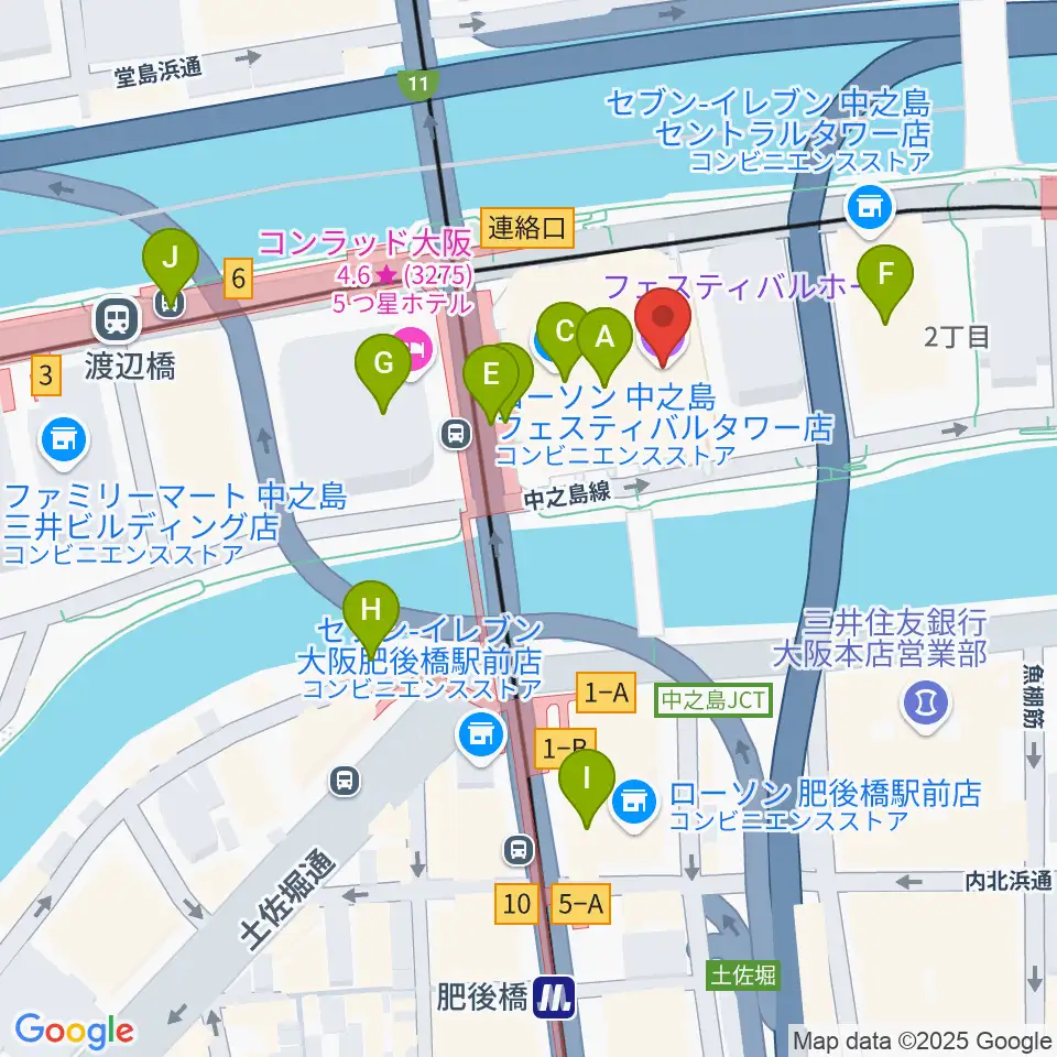 フェスティバルホール周辺のカフェ一覧地図