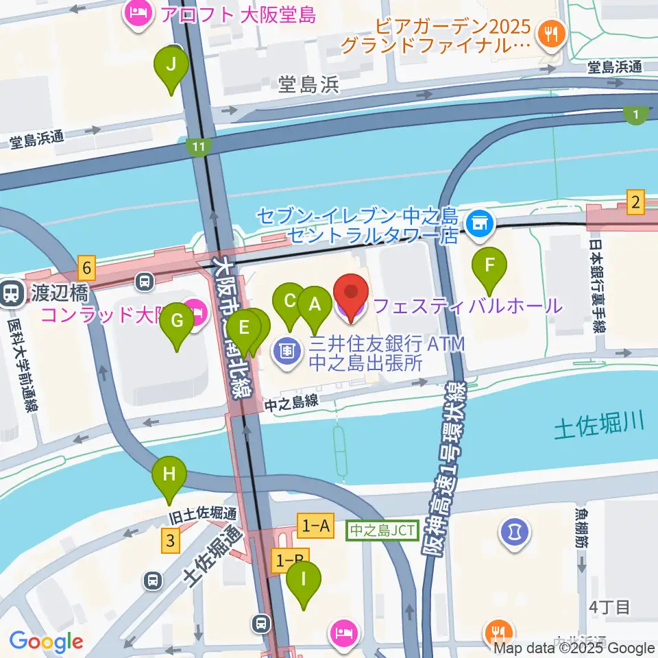 フェスティバルホール周辺のカフェ一覧地図