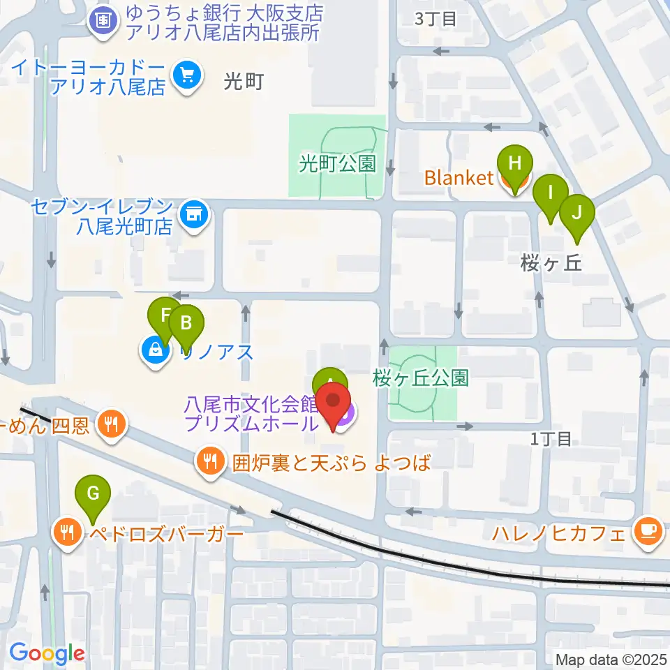 八尾市文化会館プリズムホール周辺のカフェ一覧地図