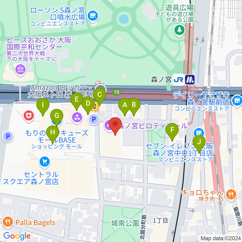 森ノ宮ピロティホール周辺のカフェ一覧地図