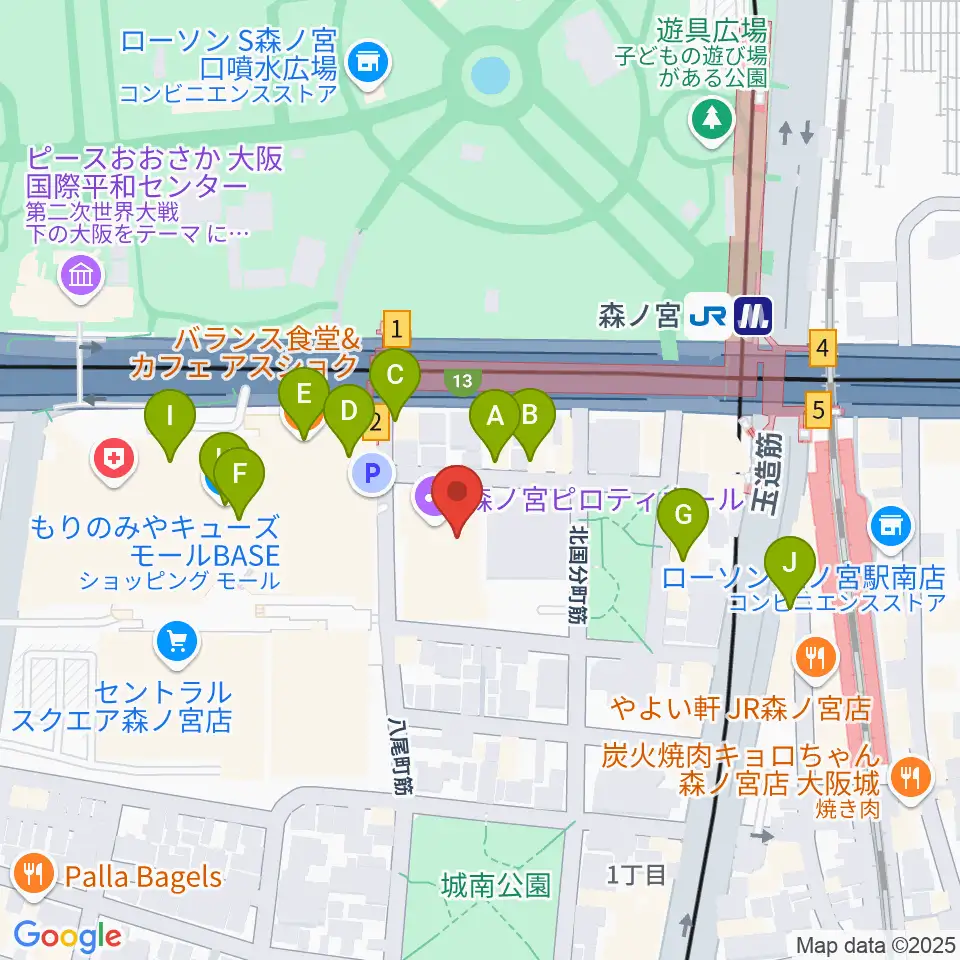 森ノ宮ピロティホール周辺のカフェ一覧地図
