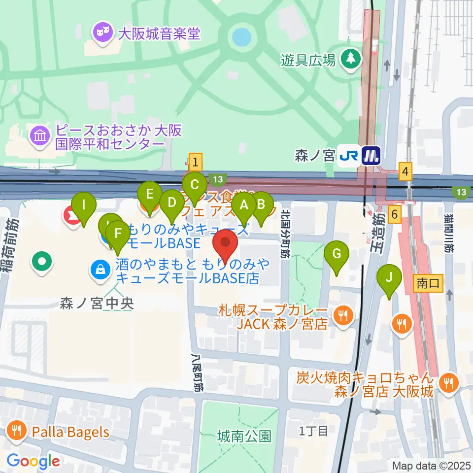 森ノ宮ピロティホール周辺のカフェ一覧地図