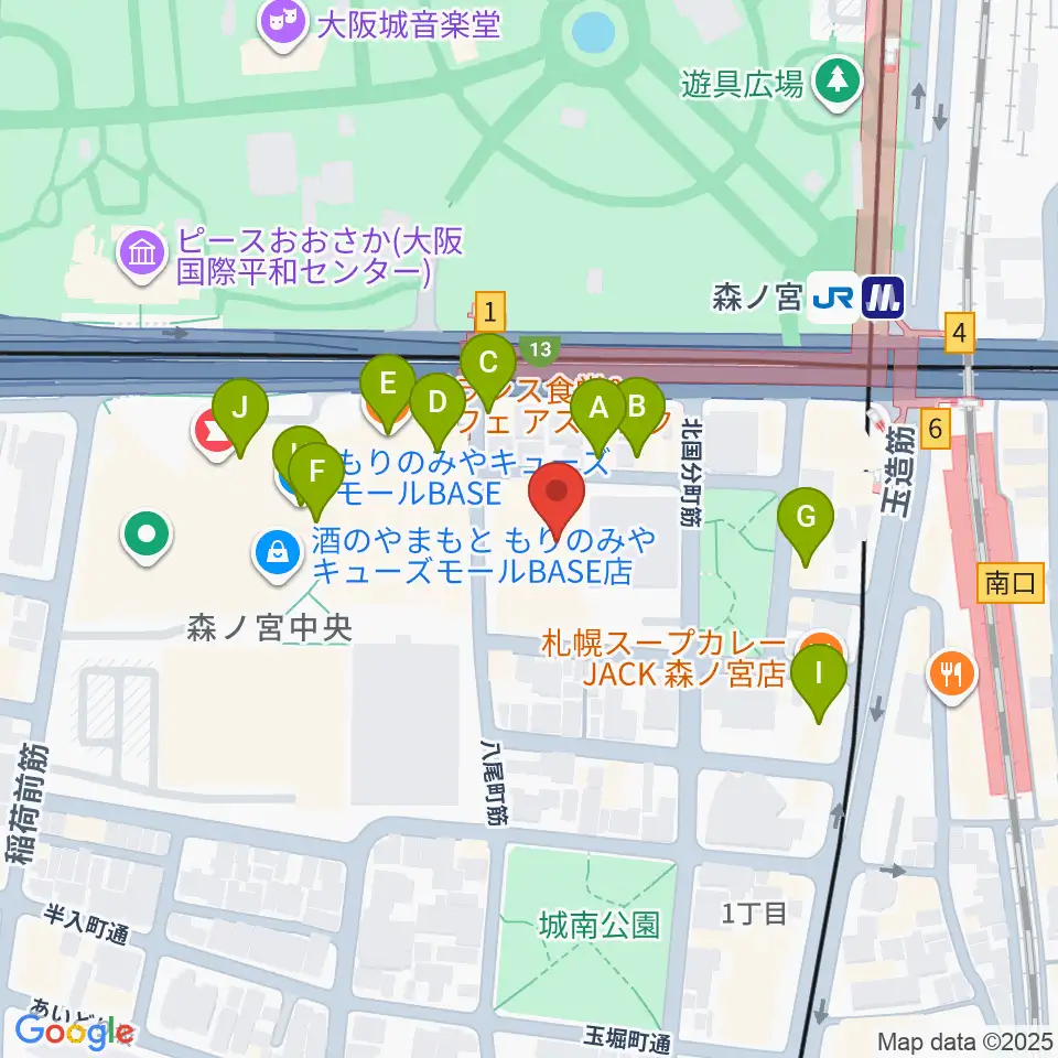 森ノ宮ピロティホール周辺のカフェ一覧地図