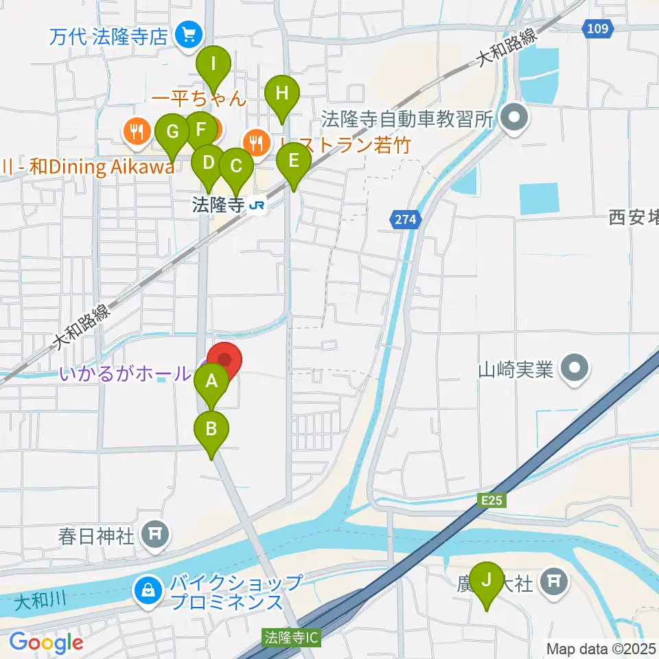 いかるがホール周辺のカフェ一覧地図