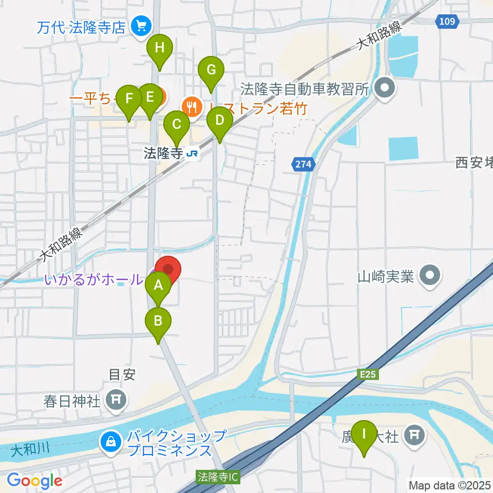 いかるがホール周辺のカフェ一覧地図
