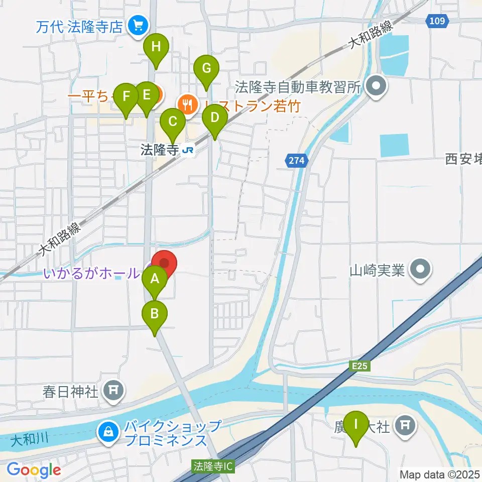 いかるがホール周辺のカフェ一覧地図