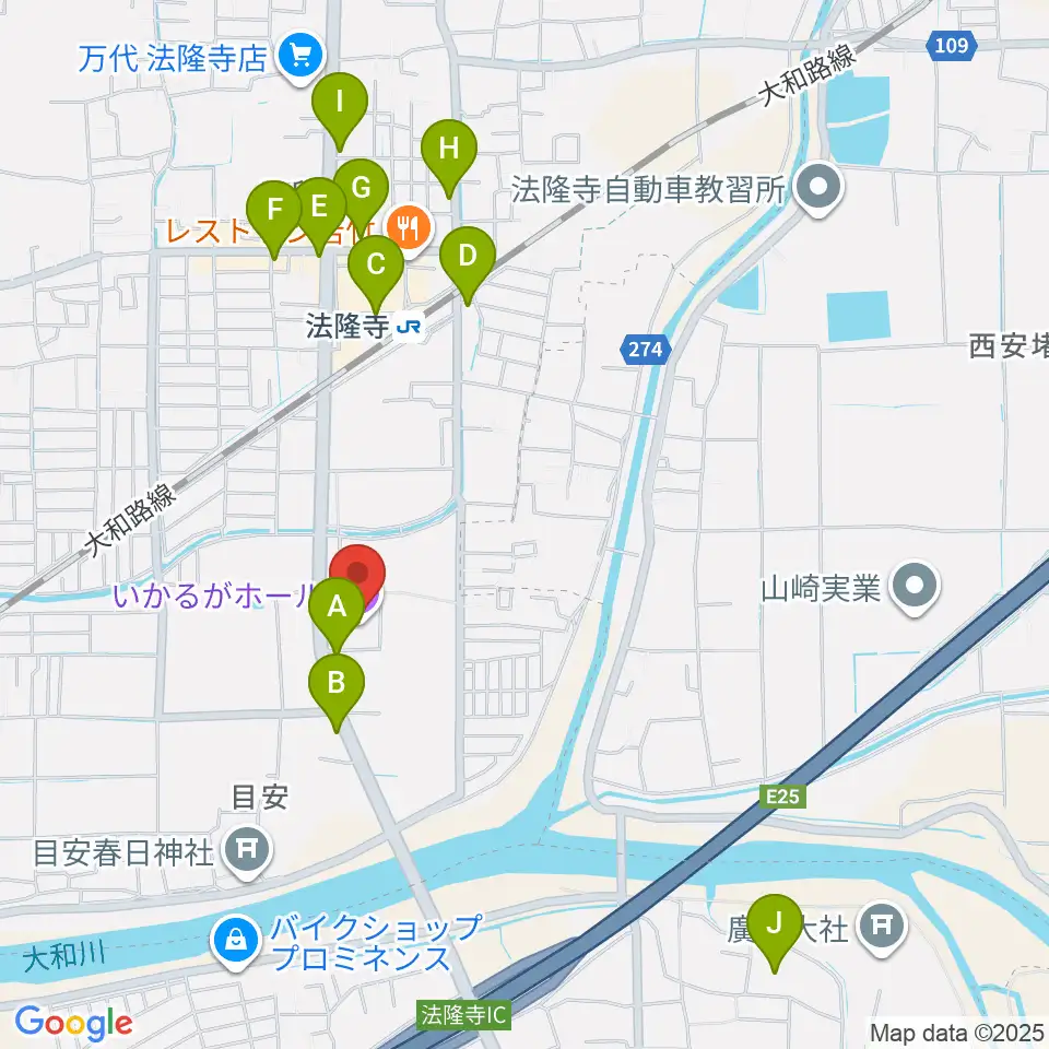 いかるがホール周辺のカフェ一覧地図