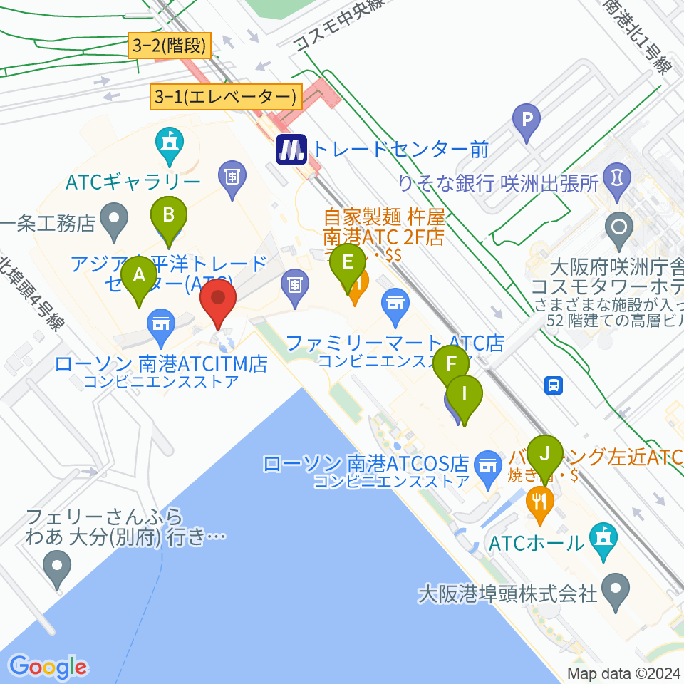 南港サンセットホール周辺のカフェ一覧地図