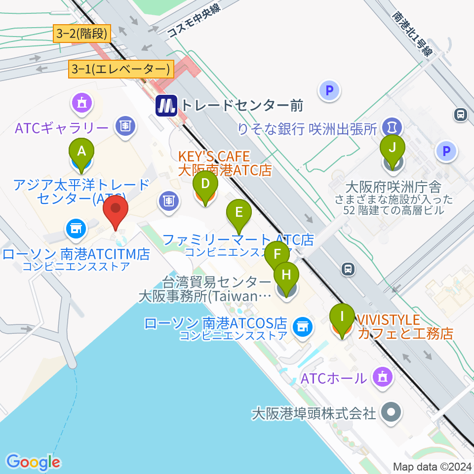 南港サンセットホール周辺のカフェ一覧地図