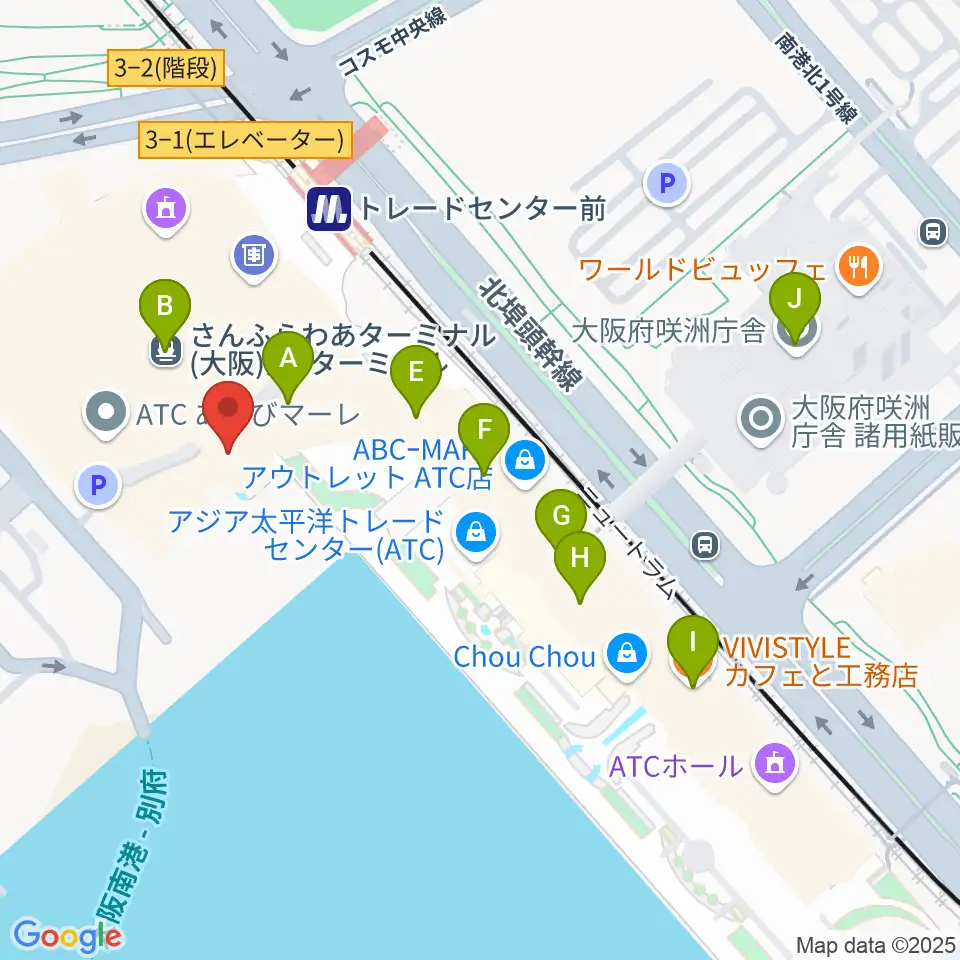 南港サンセットホール周辺のカフェ一覧地図