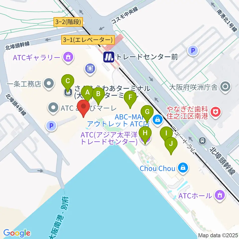 南港サンセットホール周辺のカフェ一覧地図
