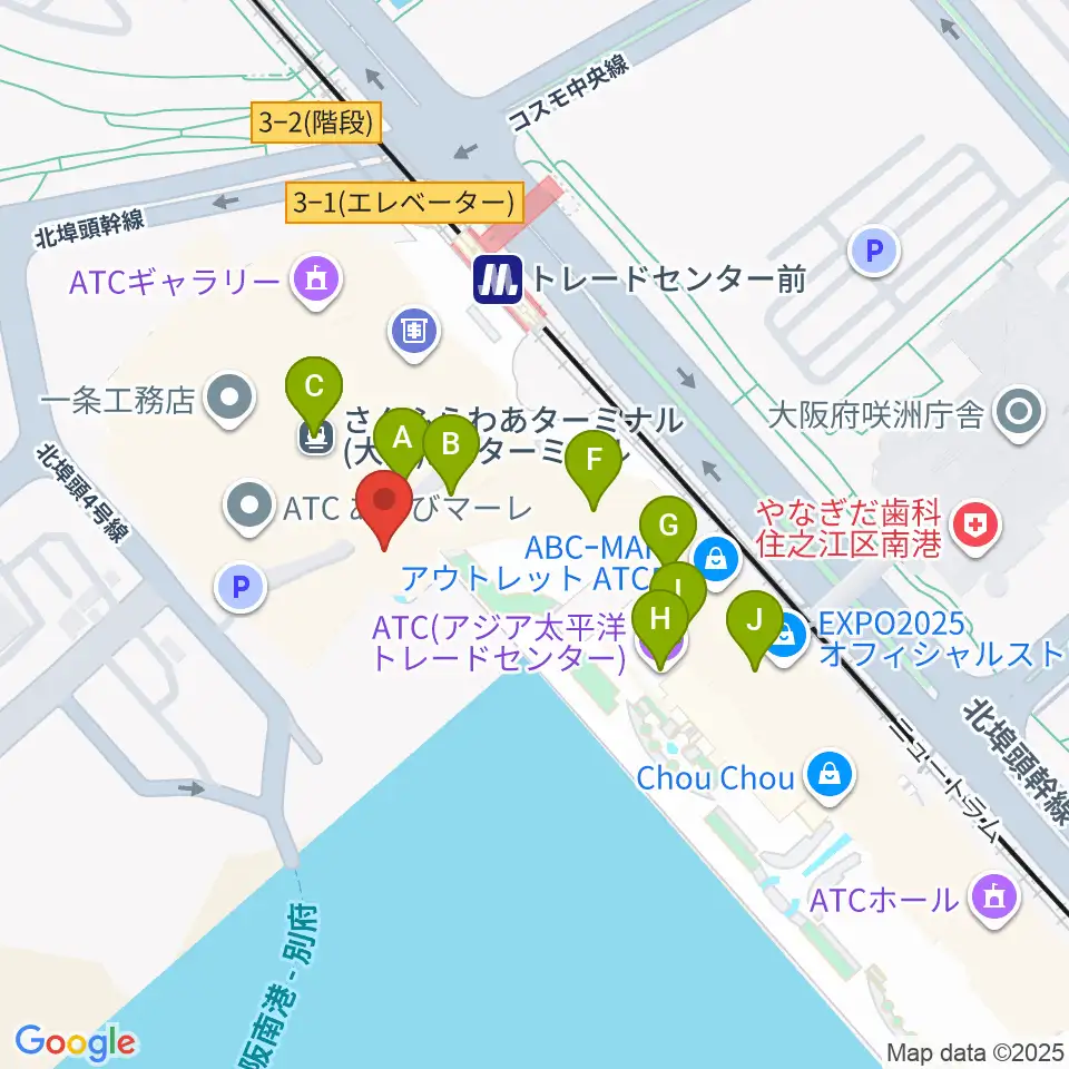 南港サンセットホール周辺のカフェ一覧地図