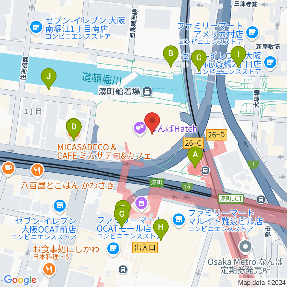 なんばハッチ周辺のカフェ一覧地図