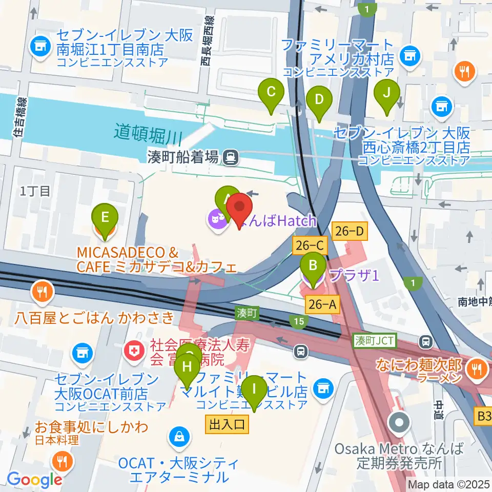 なんばハッチ周辺のカフェ一覧地図