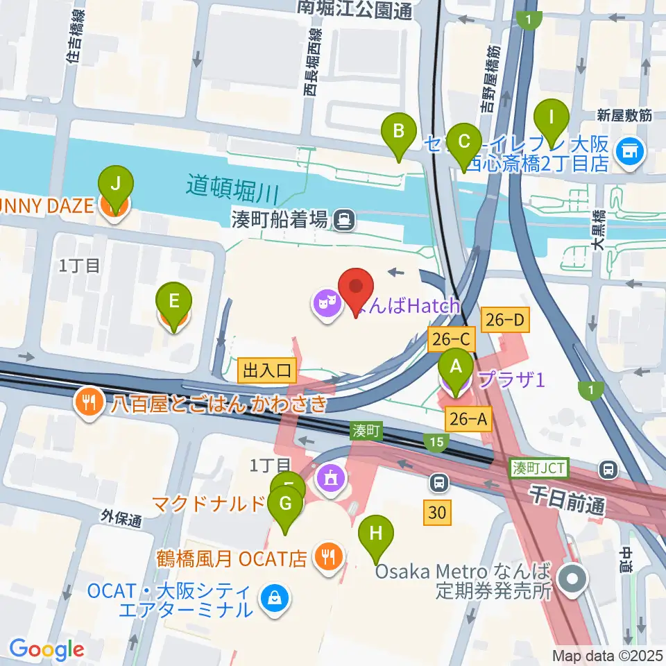 なんばハッチ周辺のカフェ一覧地図