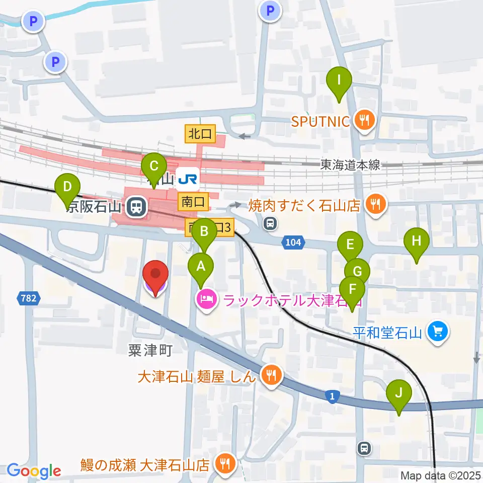 滋賀ユーストン周辺のカフェ一覧地図