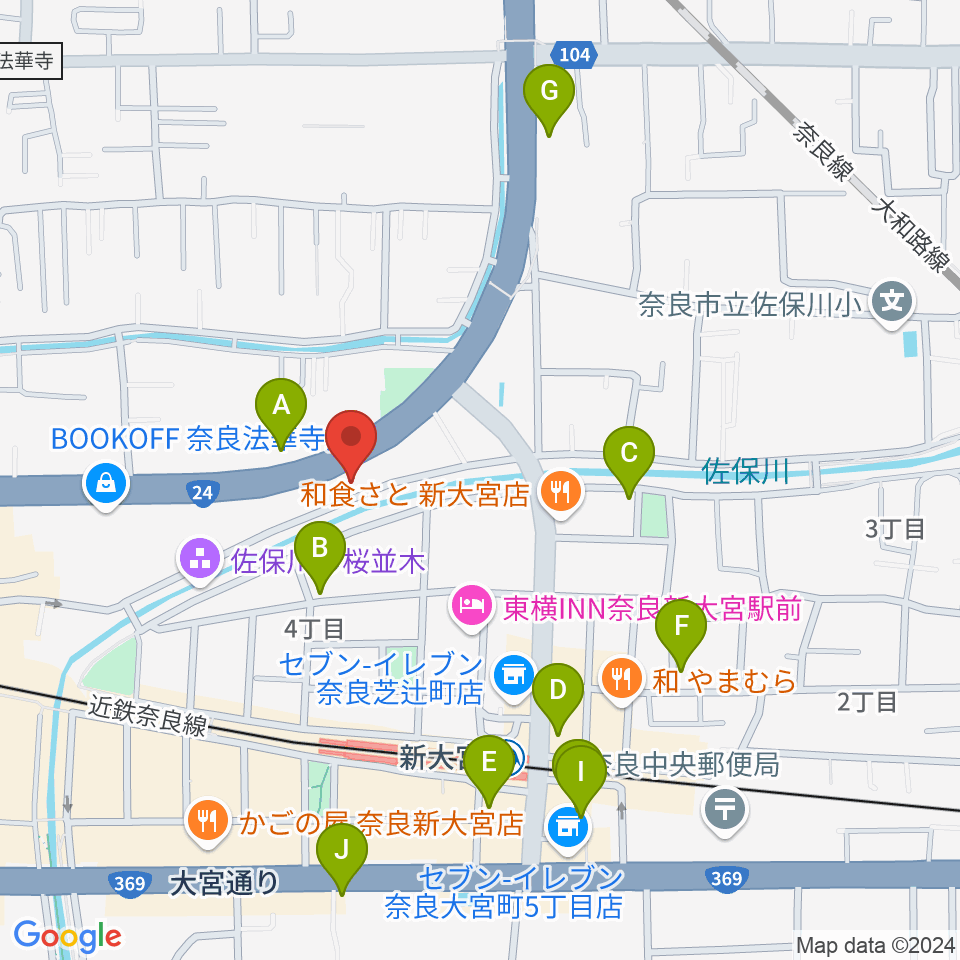 奈良ネバーランド周辺のカフェ一覧地図