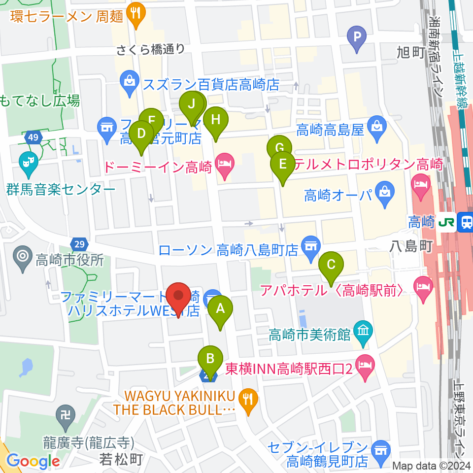 高崎TRUST55周辺のカフェ一覧地図