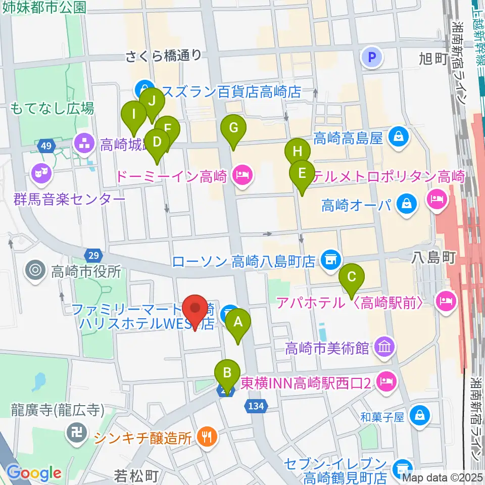 高崎TRUST55周辺のカフェ一覧地図