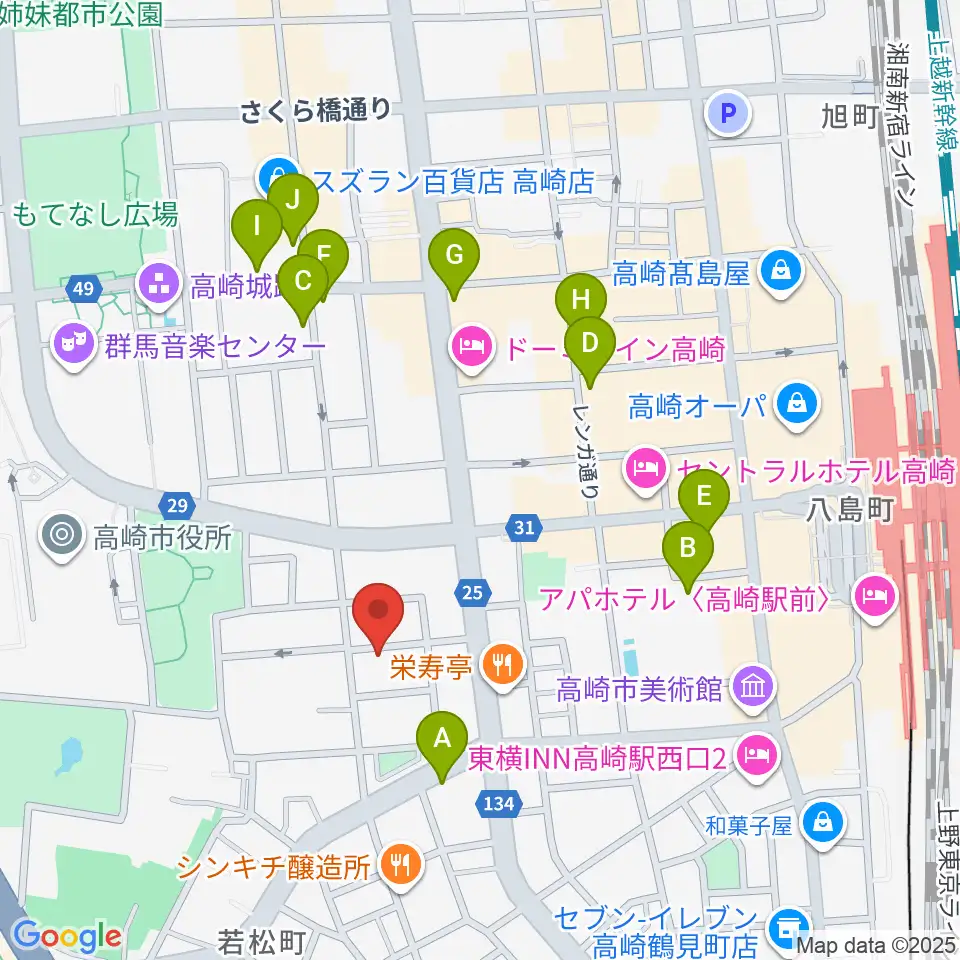 高崎TRUST55周辺のカフェ一覧地図