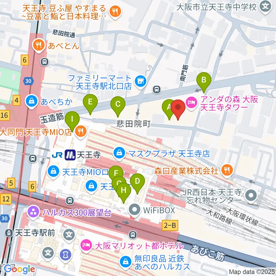 ワンリバーギター&ボーカルスクール周辺のカフェ一覧地図