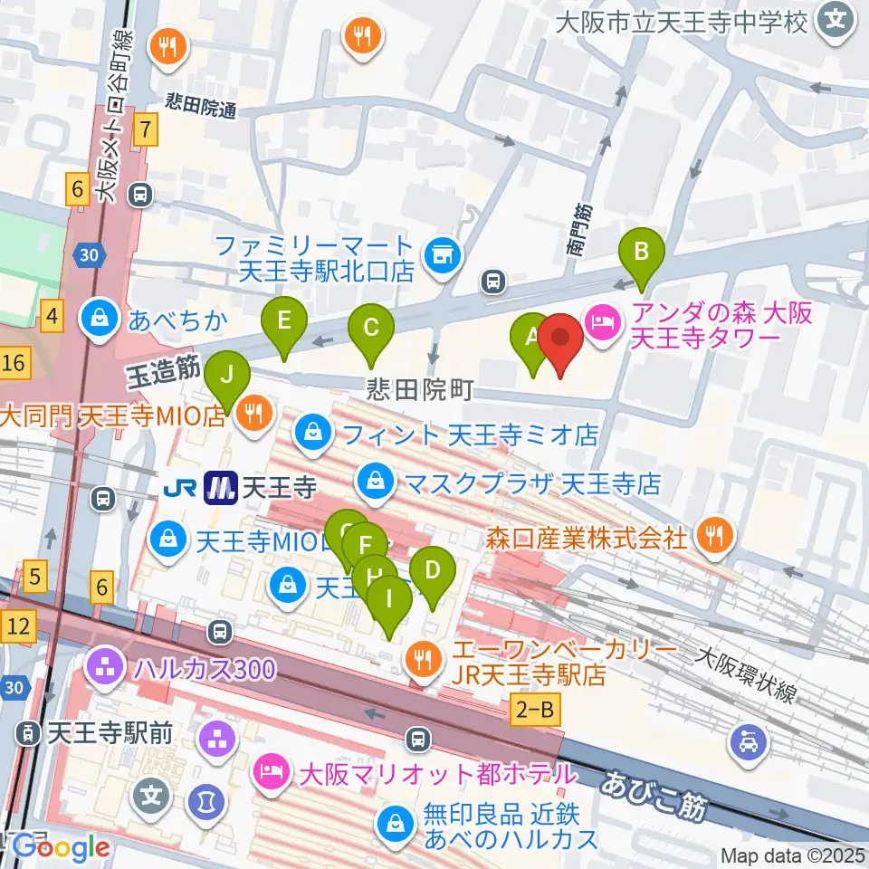 ワンリバーギター＆ボーカルスクール周辺のカフェ一覧地図