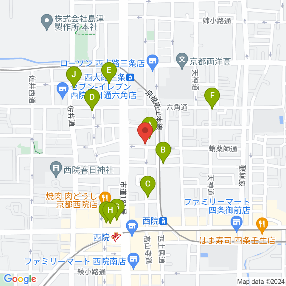 西院ネガポジ周辺のカフェ一覧地図