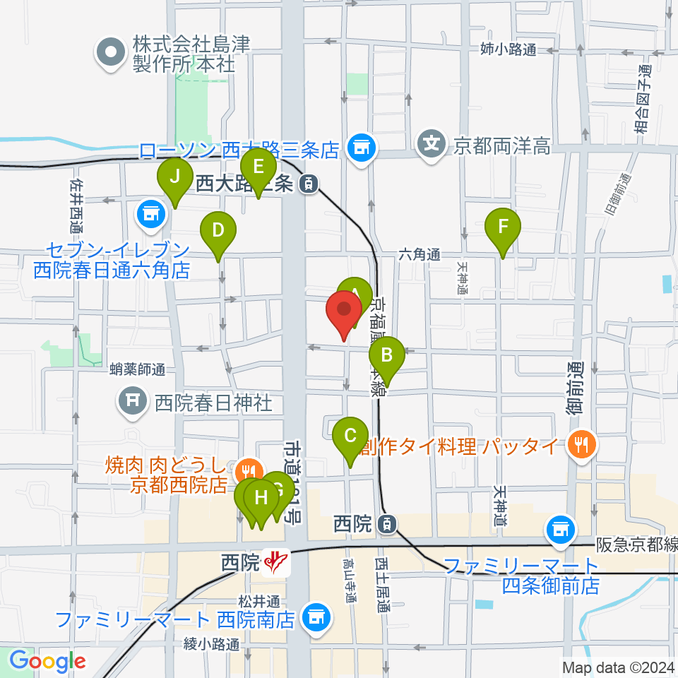 西院ネガポジ周辺のカフェ一覧地図