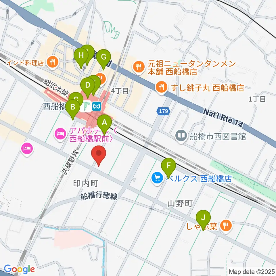 スタジオサン西船橋店周辺のカフェ一覧地図
