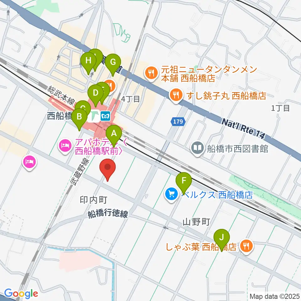 スタジオサン西船橋店周辺のカフェ一覧地図