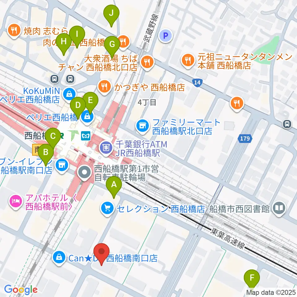 スタジオサン西船橋店周辺のカフェ一覧地図