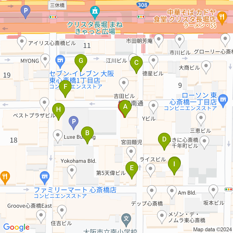 心斎橋CLUB STOMP周辺のカフェ一覧地図