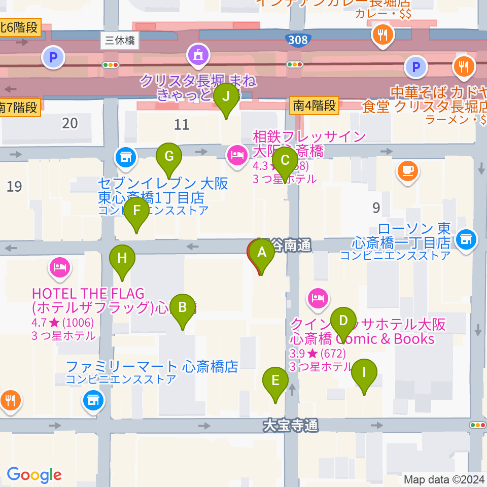 心斎橋CLUB STOMP周辺のカフェ一覧地図