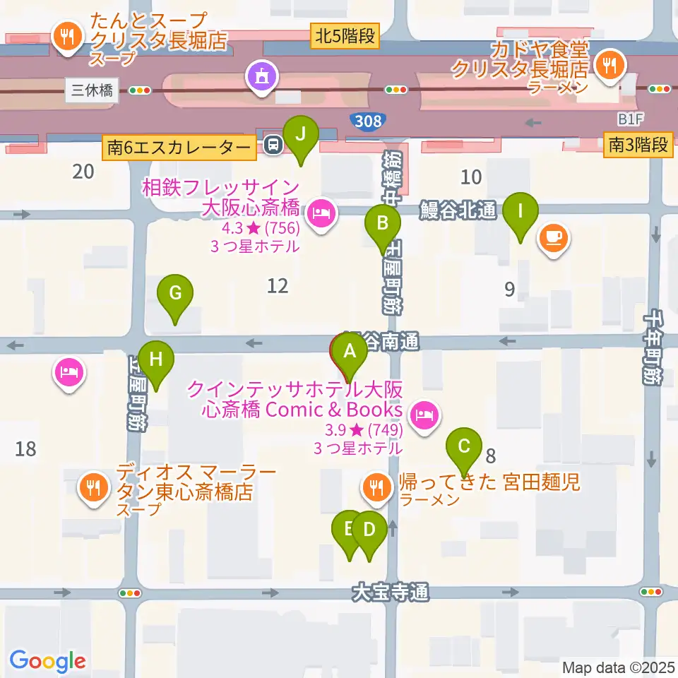 心斎橋CLUB STOMP周辺のカフェ一覧地図