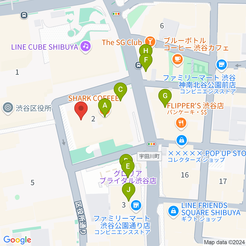 渋谷公園通りBODY&SOUL周辺のカフェ一覧地図