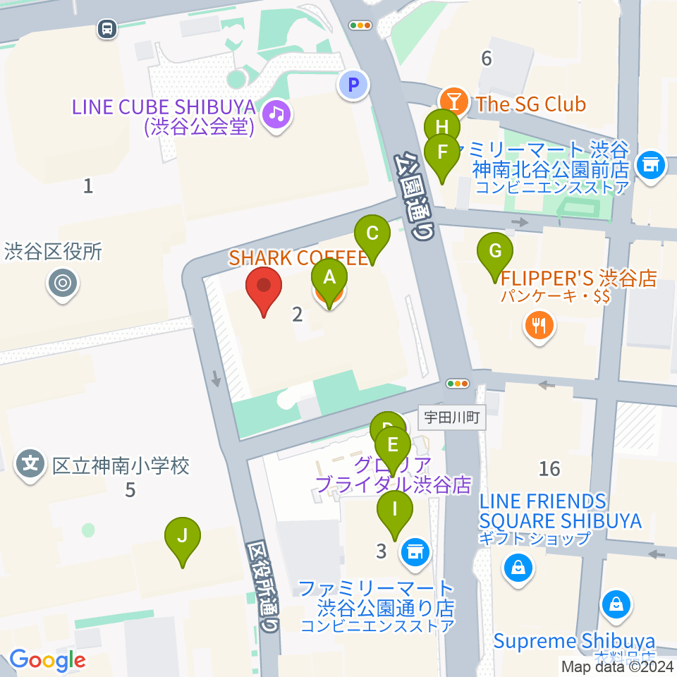 渋谷公園通りBODY&SOUL周辺のカフェ一覧地図