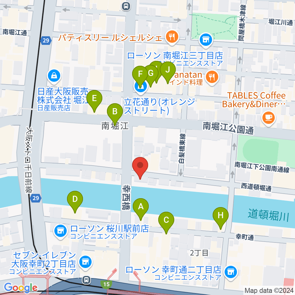 南堀江エンヴァイロメントゼロジー周辺のカフェ一覧地図