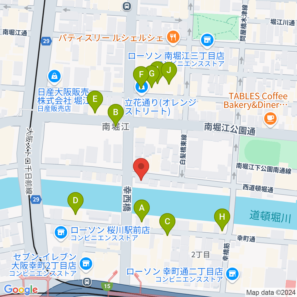 南堀江エンヴァイロメントゼロジー周辺のカフェ一覧地図