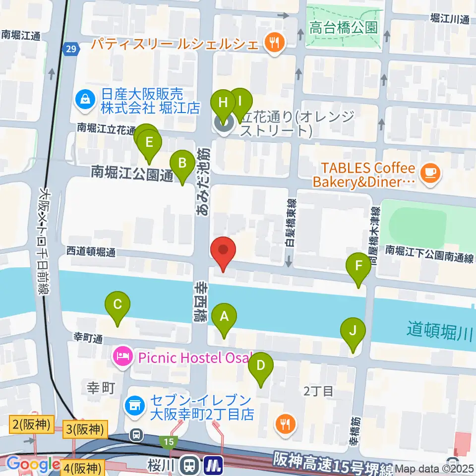 南堀江エンヴァイロメントゼロジー周辺のカフェ一覧地図