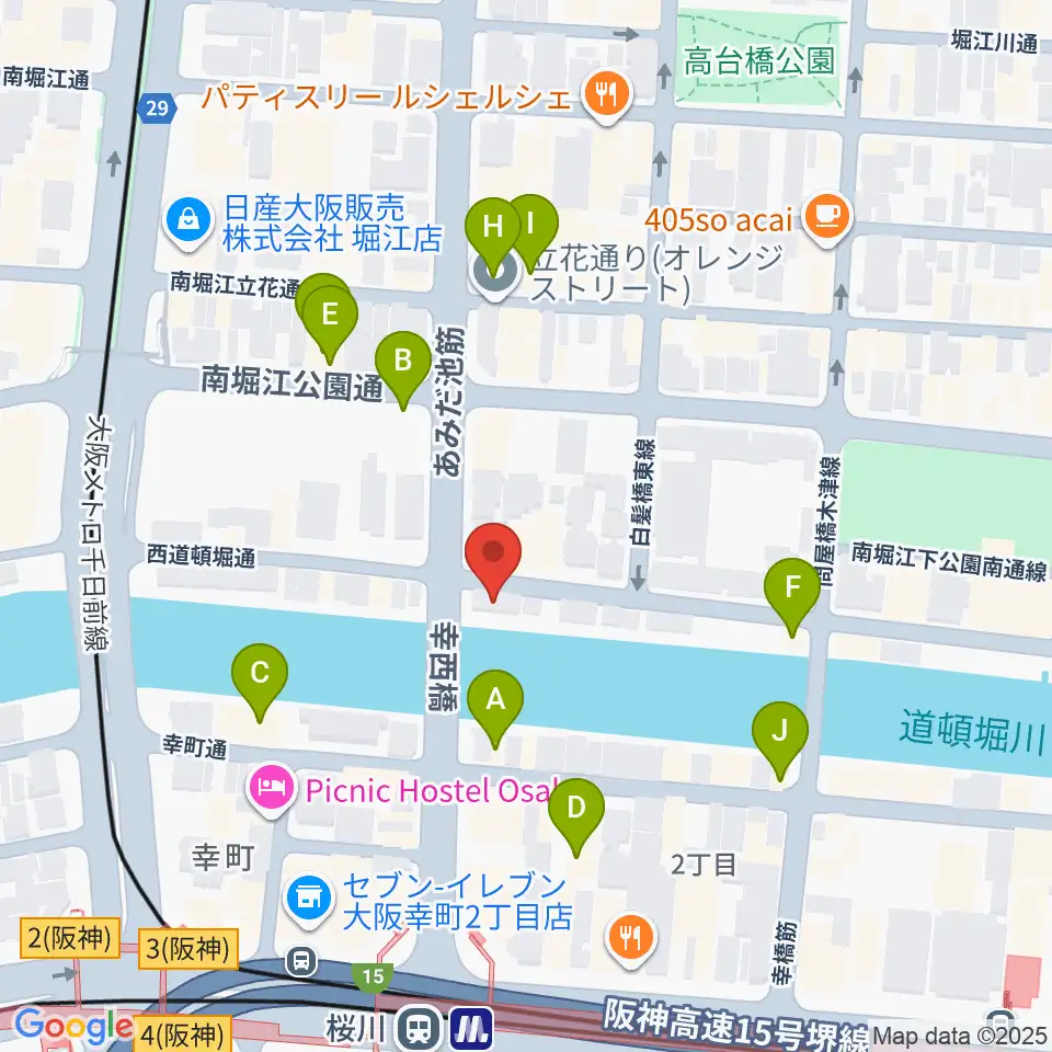 南堀江エンヴァイロメントゼロジー周辺のカフェ一覧地図
