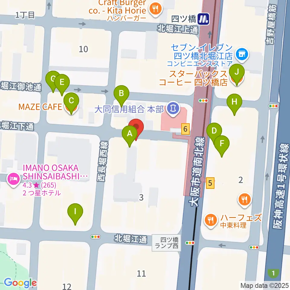 堀江ヒルズパン工場周辺のカフェ一覧地図
