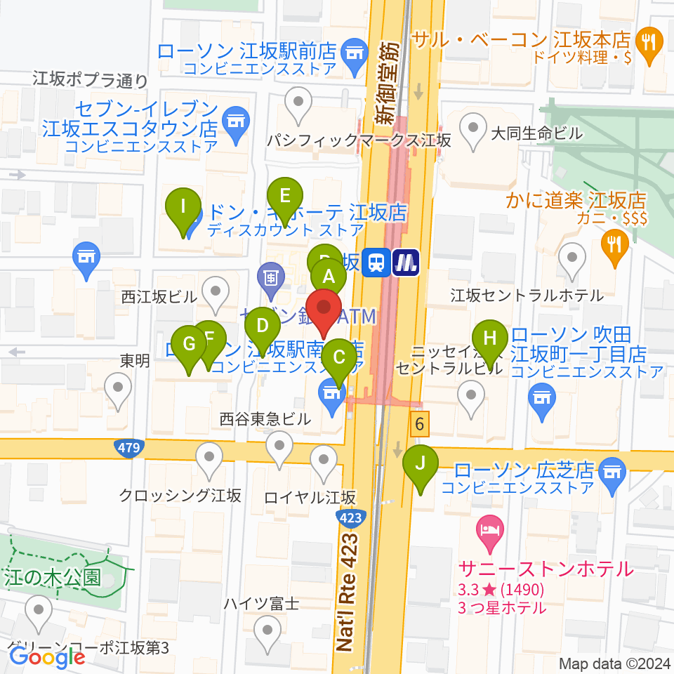 江坂GARO周辺のカフェ一覧地図