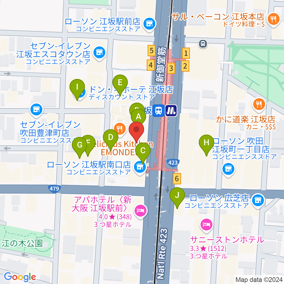 江坂GARO周辺のカフェ一覧地図