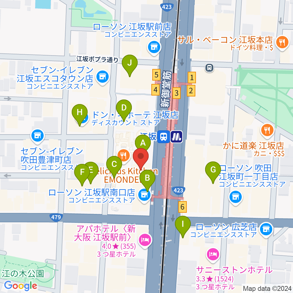 江坂GARO周辺のカフェ一覧地図