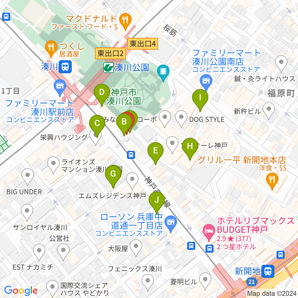 神戸湊川Cafe sun周辺のカフェ一覧地図