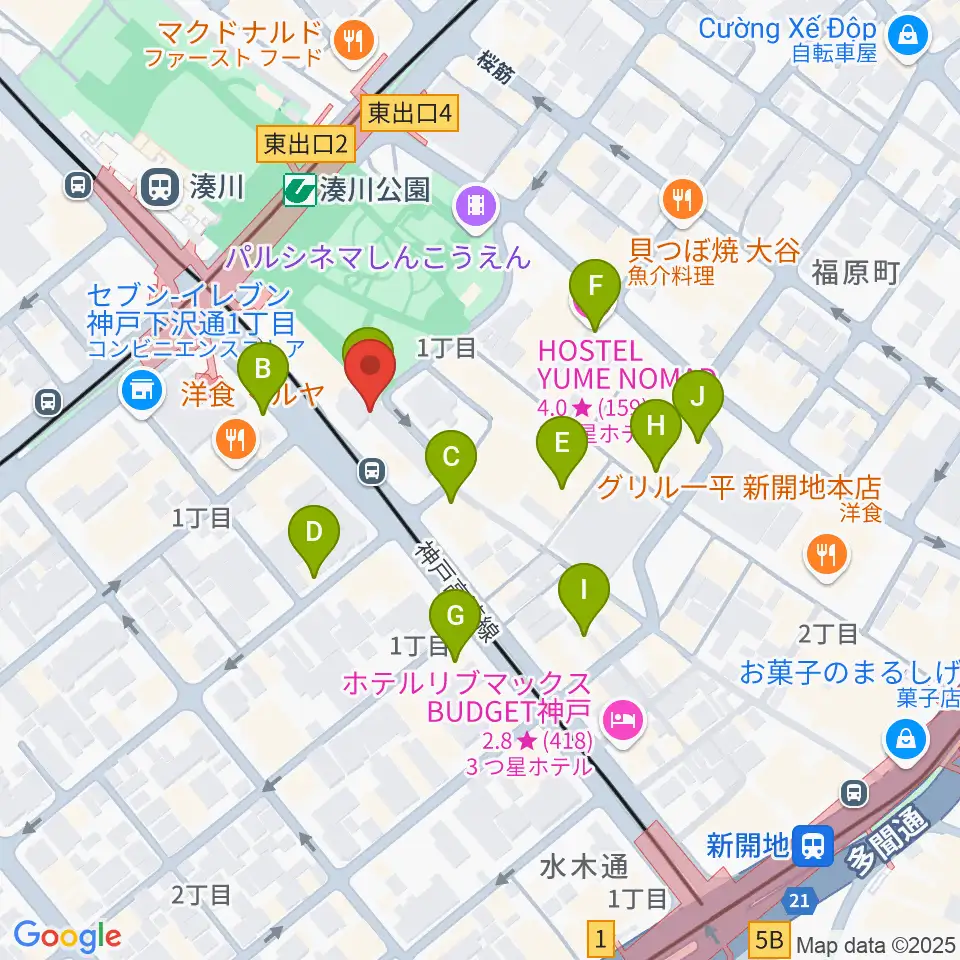 湊川Cafe sun周辺のカフェ一覧地図