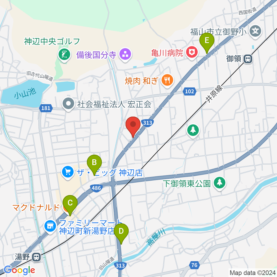 福山ハイダウェイ周辺のカフェ一覧地図