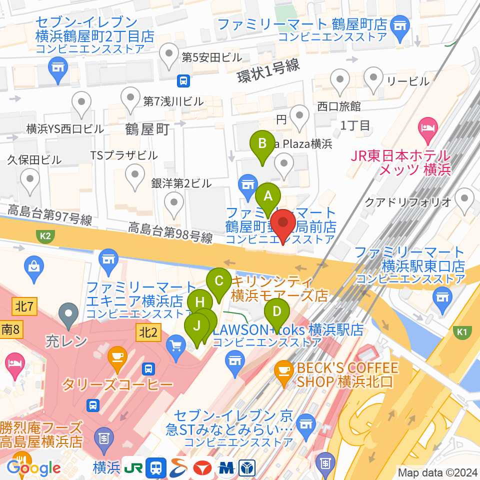 横浜ケントス周辺のカフェ一覧地図