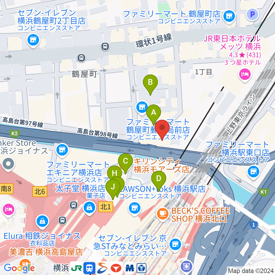 横浜ケントス周辺のカフェ一覧地図